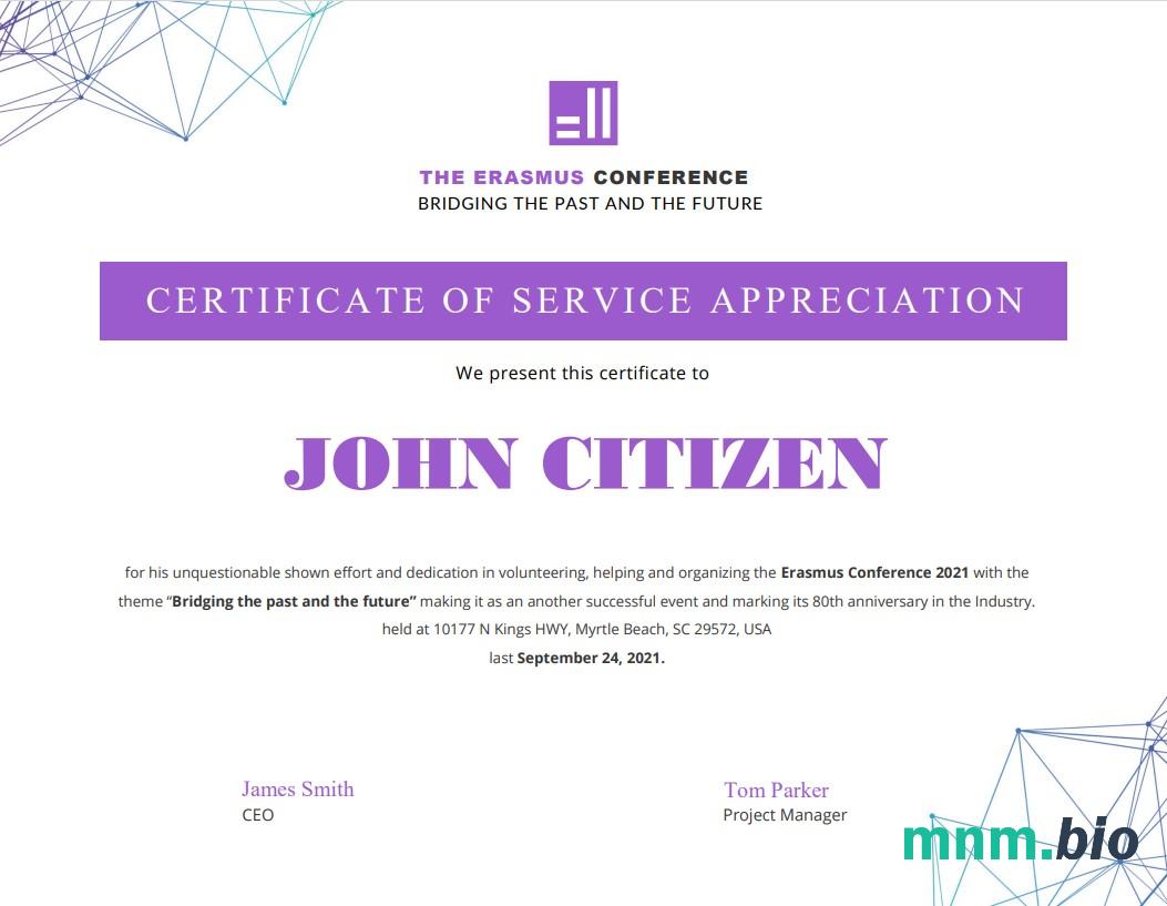 USA Volunteer Certificate